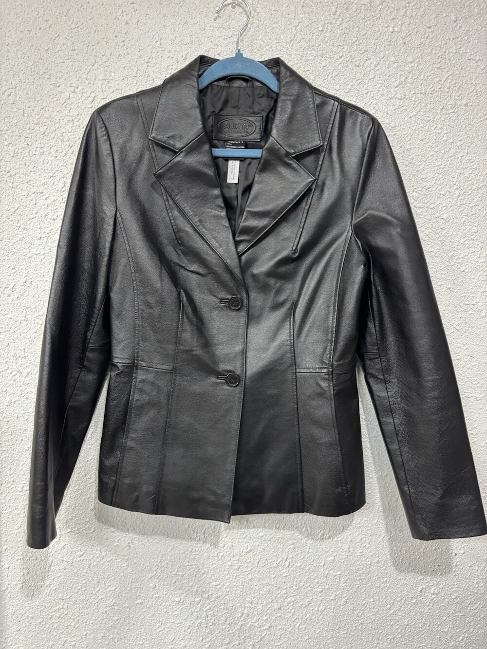 Austin Clothing Co Women’s S Black Genuine Leather Blazer Jacket Button Front